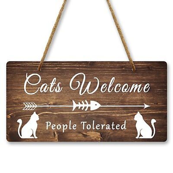 Cat Welcome Sign Cat Cave Sign 10x5 Inch Hanging Sing Pet Door Sign for Home ...