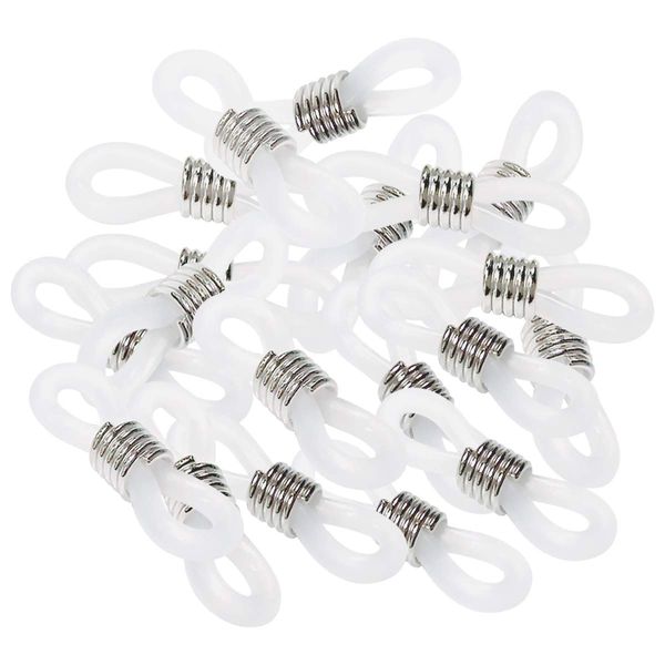 TTSAM 40 Pieces Eyeglass Chain Ends Adjustable Rubber Spectacle End Connectors for Eye Glasses Holder Necklace Chain (White and Silver)