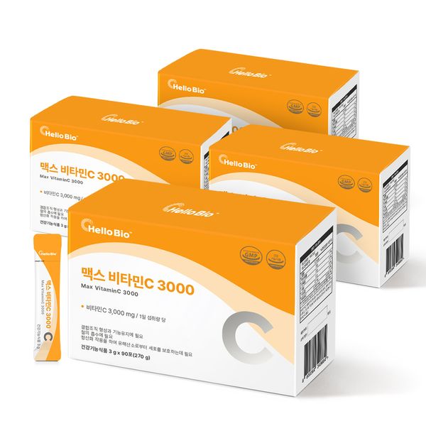 Hello Bio Max Vitamin C 3000 Vitamin C High Content High Capacity Powder Stick 90 Packets, 4ea