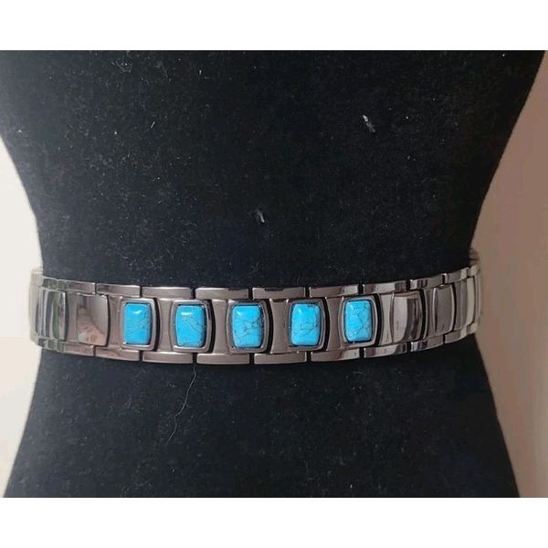 Magnetic & Copper Bracelet Healing Therapy Adjustable Unisex Silver & Turquoise