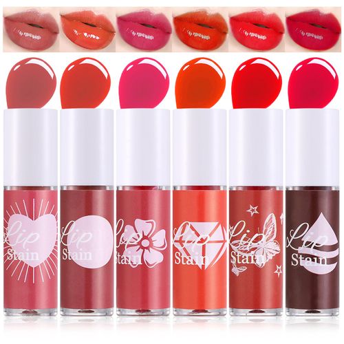 Prreal 6 Colours Lip Tint Stain Set, Mini Water Ink, High Pigment Non-Sticky Glaze Lip Gloss, Moisturising Lip Tint Set, Smudge-proof Durable Liquid Lipstick for Lip Cheeks & Eye Makeup
