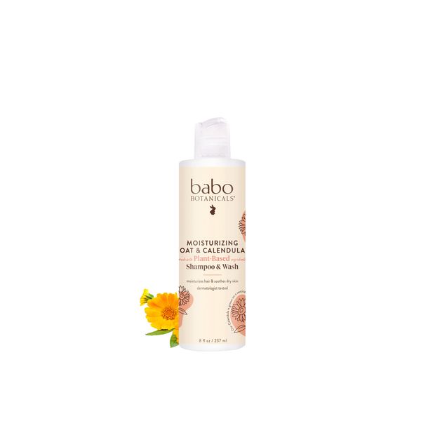 Babo Botanicals Moisturizing Baby Shampoo and Wash Oatmilk Calendula, 8 Ounce - Best Baby Shampoo Soothes Baby's Sensitive Skin; Natural Oat; Sensitive Skin; Dry Skin; Cradle Cap; Eczema