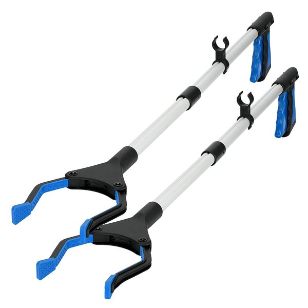 Reacher Grabber Tool of 2, 32" Foldable Grabber Reacher, Rotating Jaw - Mobility Aid Reaching Assist Tool, Trash Picker Upper Grabber (Blue)