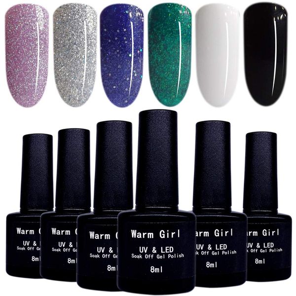 Gel Nail Color Gel Set with Case, 6 Colors, 0.3 fl oz (8 ml), White, Black, Star