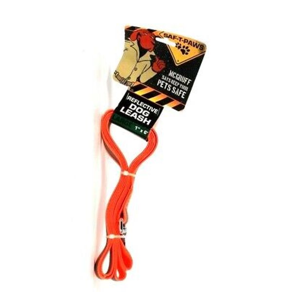 Saf T Paws McGruff Keep Pet Safe Large 1" X 6' Reflective Neon Orange Dog Leash