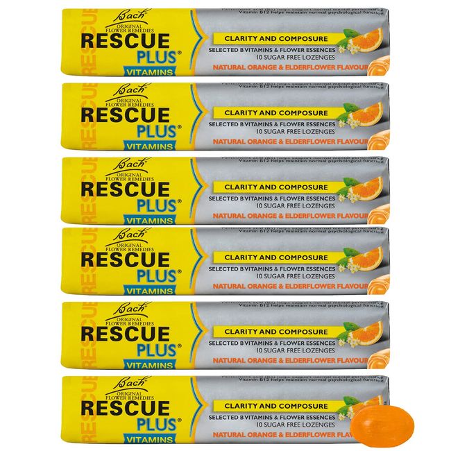 RESCUE Remedy Plus Lozenge 6 Pack Bundle, Orange and Elderflower, Sugar Free Lozenge for Clarity and Composure, 6 x Pack of 10 Lozenge