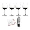 Riedel Veritas Pinot Noir Wine Glasses 4 with Polishing Cloth and Wine Pourer