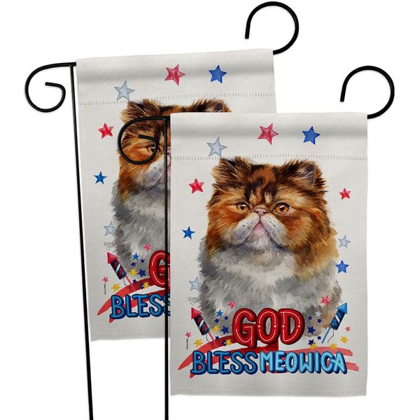 Breeze Decor Patriotic Persian Garden Flag 2pcs Pack Cat Kitten Meow Spoiled Paw Fur Pet Nature Farm Animal Creature House Decoration Banner Small Yard Gift Double-Sided, Made in USA