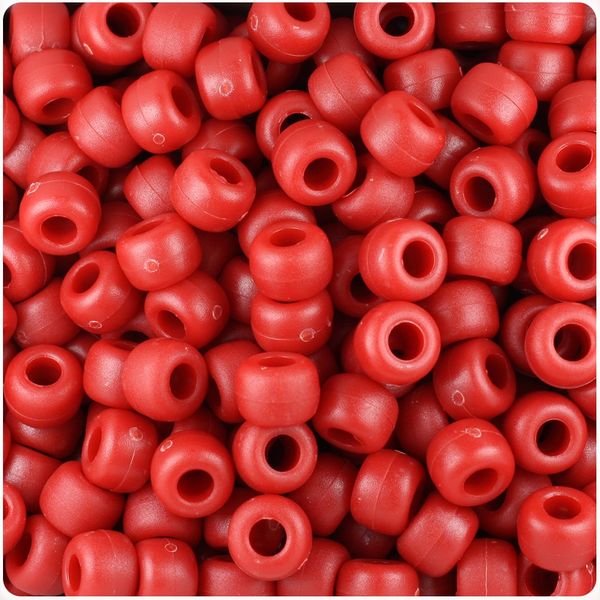 BeadTin Red Matte 9mm Barrel Pony Beads (500pcs)