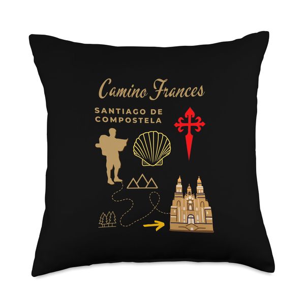Camino Frances Santiago de Compostela Pilgrim with Map Throw Pillow
