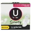 U by Kotex Security Ultra Thin Feminine Pads with Wings, Regular Absorbency, Unscented, 36 Count