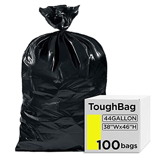 ToughBag 44 Gallon Commercial Trash Bags, 38x46” Black Garbage Bags (100  COUNT) – Large Outdoor Trash Can Liners for Custodians, Landscapers, and