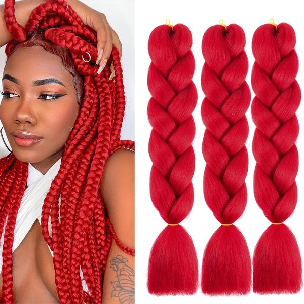 Shangxiu jumbo Braids Extensions rot, 3Stück Kanekalon braiding Haar extension 24",Kunsthaar Zum Einflechten Für Crochet Twist Flechten Haar Rot