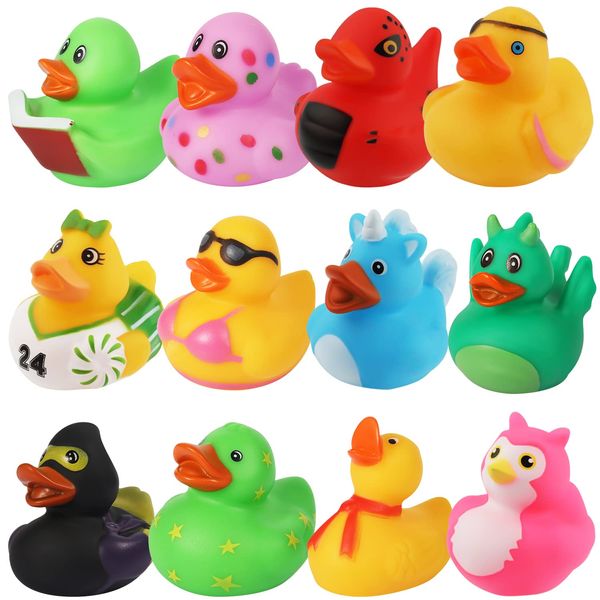 12Pcs Assorted Rubber Ducks for Jeep Ducking, Funny Rubber Ducks in Bulk Bath Ducky Toy Novelty Rubber Duckies for Kids Bathtub Toys for Kids Baby Shower Party Favors Gifts (12 Styles)