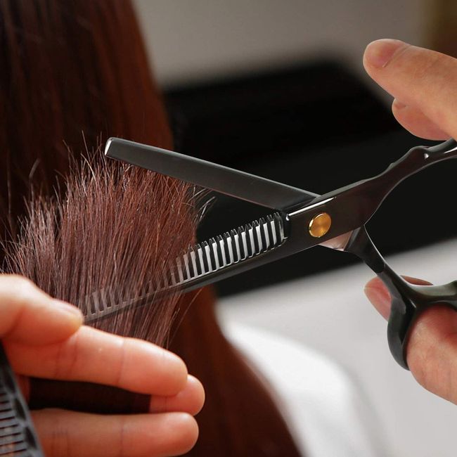 10pcs hair cutting scissors set, professional haircut scissors kit with  cutting scissors,thinning scissors, comb,cape, clips, black hairdressing