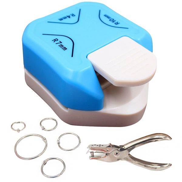 LAMXD 3 in 1 Corner Rounder Punch, Hole Punch 3 Way Corner Cutter with Hole Paper Puncher and Loose Leaf Binder Ring,Laminate,DIY Crafts,Card Making and Scrapbooking Crafting Handmade Activity #Blue