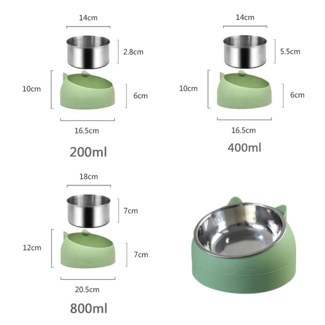 400ml Cat Bowl Raised No Slip Stainless Steel Elevated Stand Tilted Feeder  Bowls