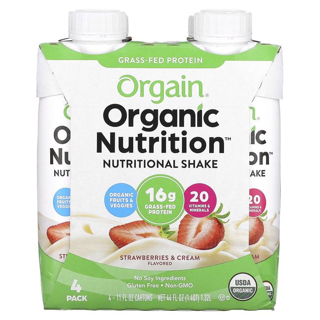 Organic Nutrition, Nutritional Shake,  Strawberries & Cream, 4 Pack, 11 fl oz