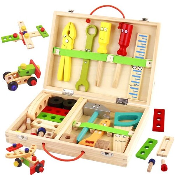 jerryvon Montessori toys, educational toys, toys for boys and girls, tools, 2 in 1, popular birthday gifts, 3, 4, 5, 6 year old boys ranking, carpenter set, wooden toys, toys, storage, Christmas gifts