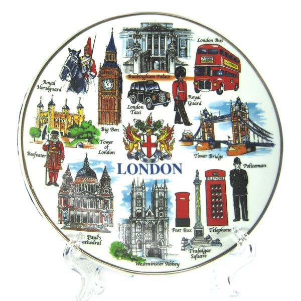 Decorative Plates Fine Porcelain with London Popular Scenes and Icons - London Collectable Souvenir (Small - 10 cm, Multi Colour - Coat of Arm)