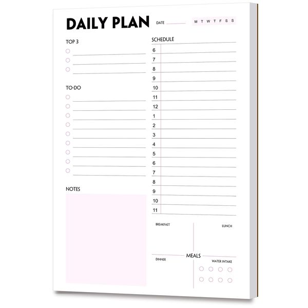 Daily Planner Notepad - A5 Calendar, Scheduler, Organizer with Priority, To Do List, Appointments, Notes, Meals and Water Intake Tracker, 50 Undated Tear-Off Sheets Planning Pad, 5.8"x8.25"