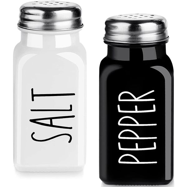 Salt and Pepper Shakers Set, Dopeca 2.7oz Glass Salt Shaker with Stainless Steel Lid, Black and White Modern Kitchen Decor and Accessories, Cute Salt and Pepper Set for Kitchen or Restaurant