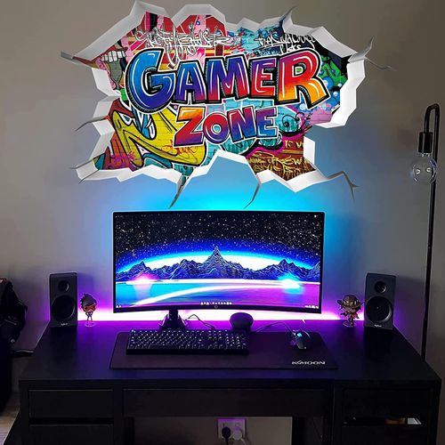 TOARTi Gamer Zone 3D Wall Stickers for Gamer Bedroom Accessories,Gaming Vinyl Wall Decal,Video Game Removable Wall Art Playstation Decor for Teens (Multicolored)