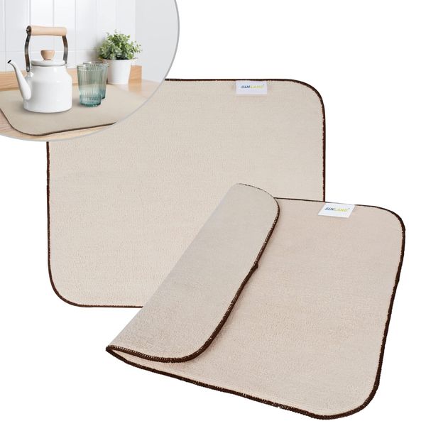 Sinland Microfiber Dish Drying Mat Super Absorbent Dish Drying Rack Pads Kitchen Counter Mat 16Inch X 18Inch Beige 2 Pack