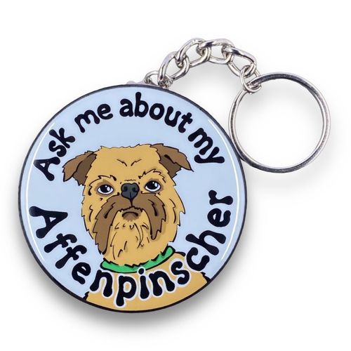 Affenpinscher Keychain, Ask Me About My Dog Key Ring, Pet Portrait Gifts & Accessories, 2.25" Handmade Button Style Keychain (Tan)