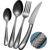 16-Piece ​Black Hammered Silverware Set w/ Ultra Sharp 2-IN-1 Serrated Knives
