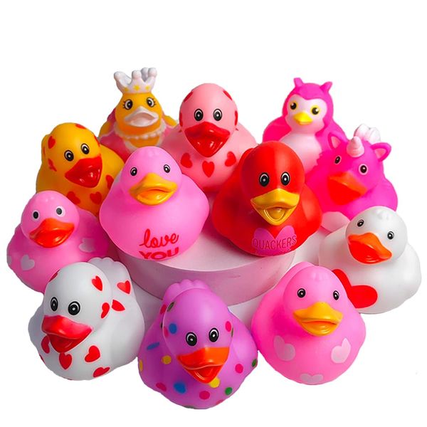 Valentine's Day Rubber Ducks Pink Valentine Heart Ducks Assorted Rubber Duck in Bulk for Jeep Ducking Bath Toys Valentines Day Christmas Party Favors Supplies Decoration