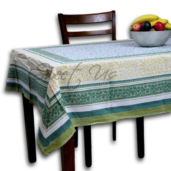 Cotton Floral Tablecloth Rectangle White Green Kitchen Table Linen