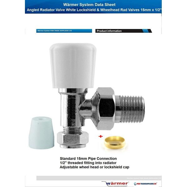 Angled Wheelhead and Lockshield Valve 15mm
