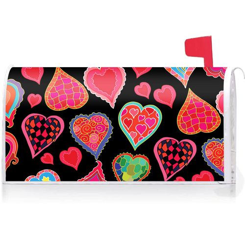 Texupday Valentine's Day Dancing Hearts Decoration Mailbox Cover with Magnetic Strip Holiday Mailbox Wraps Post Letter Box Cover Standard Size 21" X 18" for Garden Outdoor Yard Decor