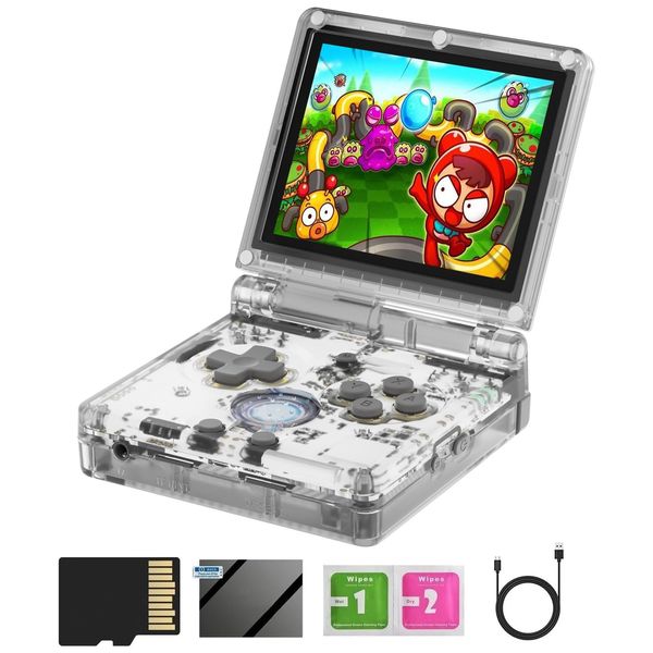 RG35XXSP Flip Retro Handheld Game Console ,3.5 Inch IPS Screen Linux System Built-in 64G TF Card 5532 Games Support 5G WiFi Bluetooth TV Output(Transparent White-New)