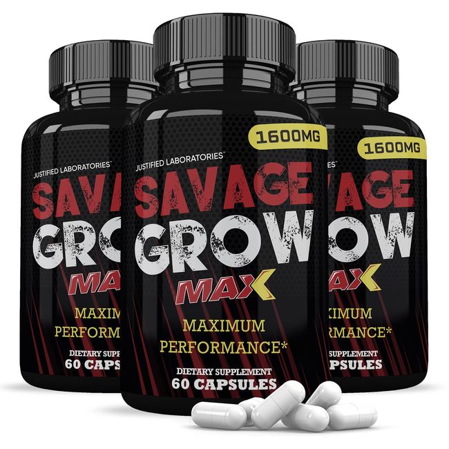 (3 Pack) Savage Grow Max 1600MG Advanced Men's Heath Formula180 Capsules