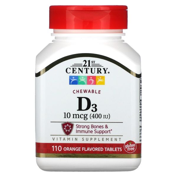 Chewable Vitamin D3, Orange, 100 mcg (400 IU), 110 Tablets