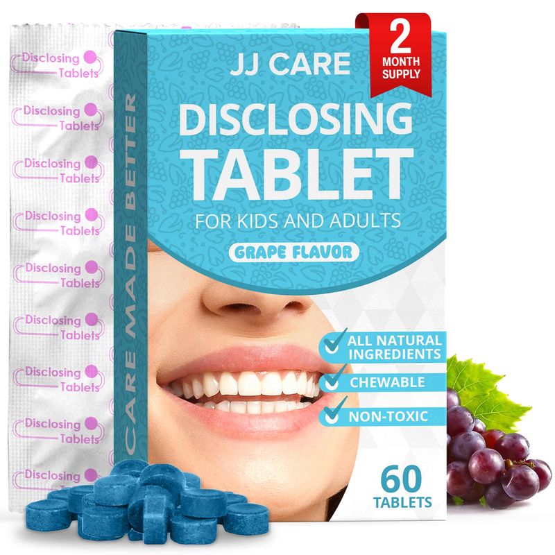 JJ Care Disclosing Tablets for Kids - 60 Count Grape Flavored Plaque ...