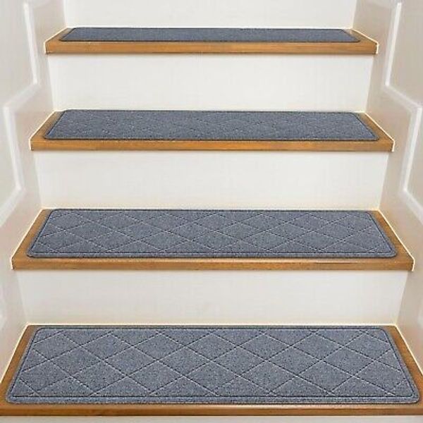 Washable Dark Grey Carpet Stair Treads, 8" x 30", Non-Slip 15-Pack for Safety