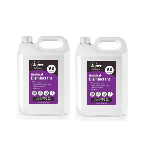 Super Professional - V2 Super Antiviral Disinfectant - 2 x 5 Litre - Bulk Multibuy Pack - For Home or Professional Use