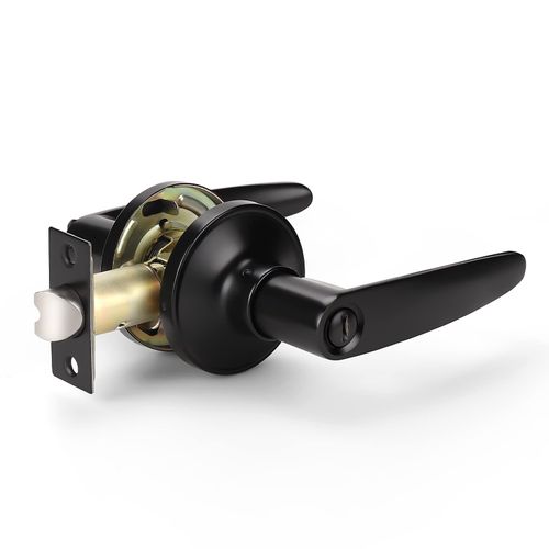 KNOBWELL 1 Pack Black Privacy Door Lever Door Lever Handle Thumb Turn Lock Inside for Bedroom or Bathroom with a Matte Black Finish, Reversible for Right or Left Side