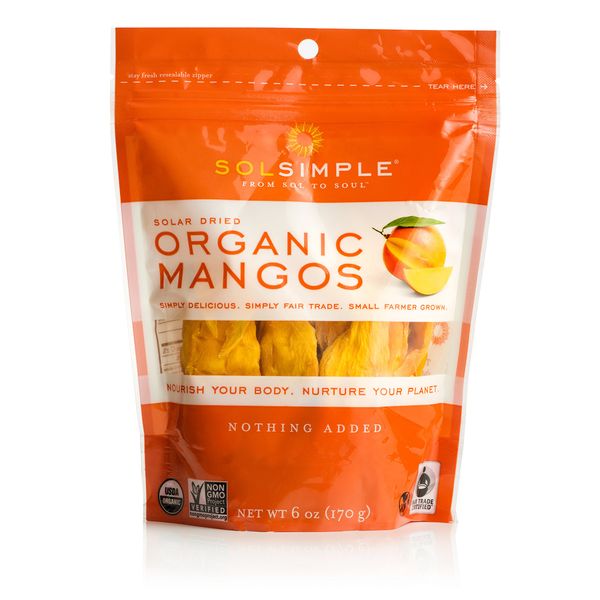 SOL SIMPLE Organic Dried Mango | 6oz Snack Pack (2 Bags Total) | One Ingredient | Vegan | Non-GMO | No Added Sugar | Fair Trade | Dried Fruit | Mango