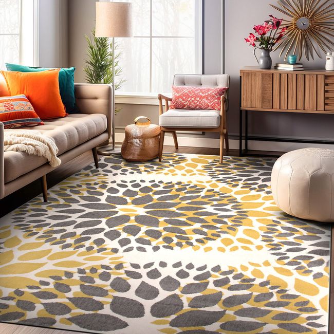 Rughsop Area Rug Modern Floral Circles Jute Rug Living Room Rugs Yellow 6x9 Rug