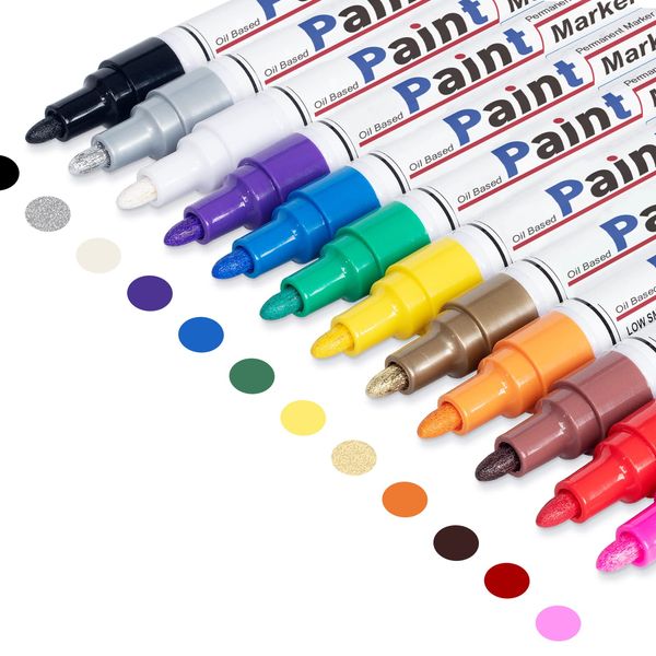 Paint Pens Paint Markers on Almost Anything Never Fade Quick Dry and Permanent, Oil-Based Waterproof Paint Marker Pen Set for Rocks Painting, Wood, Fabric, Plastic, Canvas, Pumpkins, Mugs, DIY Craft