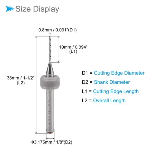 CoCud Micro PCB Drill Bit 3.175mm Shank 0.8mm Cutting Edge Tungsten Carbide Print Circuit Board Drill Bit Application for CNC Drilling Machine 5pcs