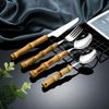 Sobeta Cutlery Set Tableware Set Stainless Steel Purely Natural Bamboo Handle Flatware Set Dinnerware Set 32Pcs Set Silver