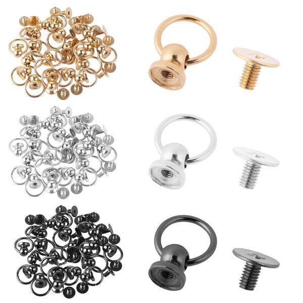 60Satz Head O Ring Schraubnieten, 8MM Kopf Button Stud Nieten mit Schraubverschluss Leder Nieten Set Zurück Runden Ring Kopf Leathercraft Teile DIY Einziehmuttern Set Accessary(Gold Silber Schwarz)