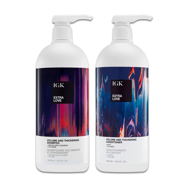 IGK EXTRA LOVE Shampoo and Conditioner Set (33.8 Oz) | Volume + Thickening | Vegan + Cruelty-Free |