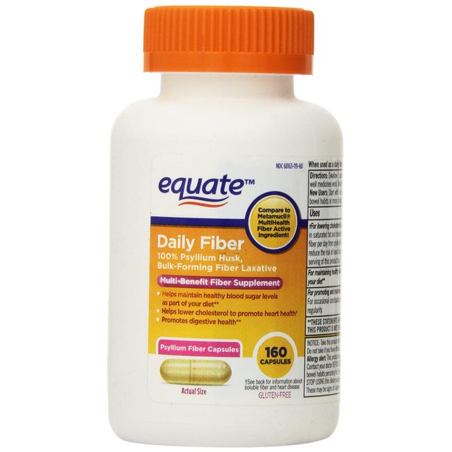 Equate Fiber Therapy, For Regularity Fiber Supplement Capsules, 160-Count Bottle