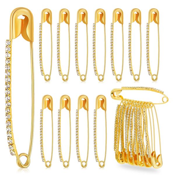 24Pcs Gold Rhinestone Safety Pins Gold Brooch Sweater Shawl Clips Women Brooch Pins Faux Crystal Pearl Brooches Safety Pins for Women or Girls Skirts Sweater Scarf Lapel Hat Accessories